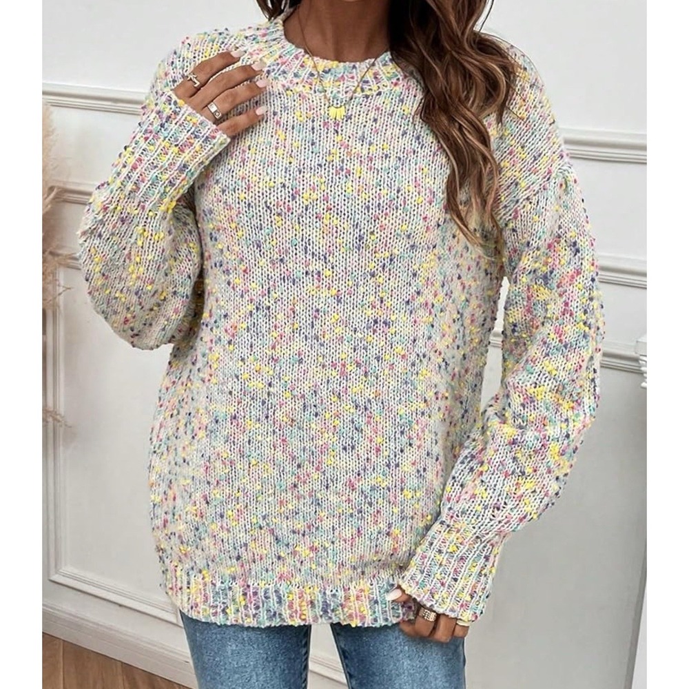 SHEIN‎ Sweater Large Rainbow Multicolor Stretch Drop Shoulder Sleeve Chunky Knit
